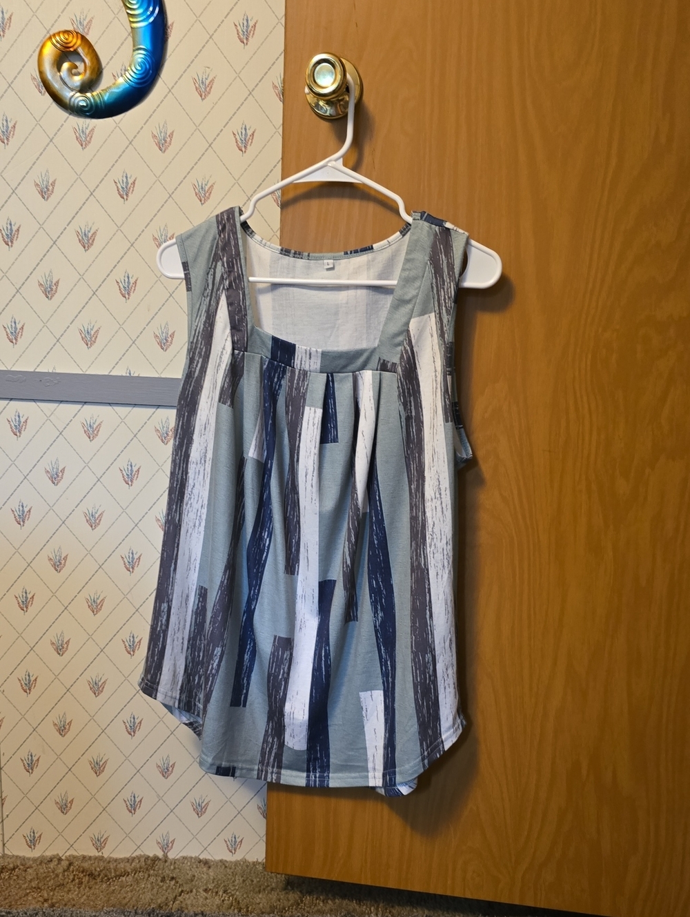Sleeveless Striped Pleat Front Top in Light Blue